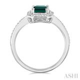 7X5 MM Octagon Shape Lab-Created Emerald and 1/50 Ctw Round Cut Diamond Precious Ring in Sterling Silver