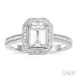 7X5 MM Octagon Shape White Topaz and 1/50 Ctw Round Cut Diamond Semi-Precious Ring in Sterling Silver