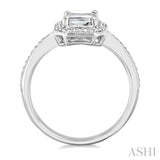 7X5 MM Octagon Shape White Topaz and 1/50 Ctw Round Cut Diamond Semi-Precious Ring in Sterling Silver