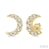 1/10 Ctw Crescent Moon Round Cut Diamond Petite Fashion Earrings in 10K Yellow Gold