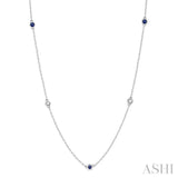 2.6 MM Sapphire and 3/8 Ctw Round Cut Diamond Precious Station Necklace in 14K White Gold