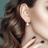 6 MM Cultured Pearls and 1/10 Ctw Baguette and Round Cut Diamond Earrings in 10K White Gold