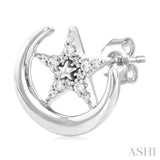 1/10 Ctw Petite Crescent Moon and Star Round Cut Diamond Fashion Stud Earrings in 10K White Gold
