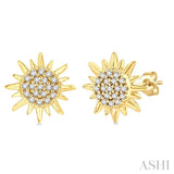 1/8 Ctw Petite Sun Round Cut Diamond Fashion Stud Earring in 10K Yellow Gold