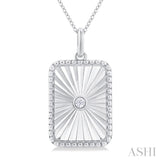 1/20 Ctw Rectangle fluted medallion Round Cut Diamond Pirouette Pendant With Chain in Sterling Silver