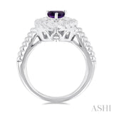 7X5 MM Pear Cut Amethyst and 1/20 ctw Round Cut Diamond Semi Precious Ring in Sterling Silver