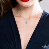 8X6 MM Oval Cut Blue Topaz and 1/20 ctw Round Cut Diamond Semi Precious Pendant With Chain in Sterling Silver