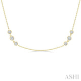 1 1/2 Ctw Three Stone Bezel Set Round Cut Diamond Station Necklace in 14K Yellow Gold