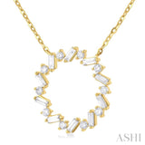 3/8 ctw Circle Baguette and Round Cut Diamond Scatter Necklace in 10K Yellow Gold