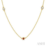 2.6 MM Ruby and 3/8 Ctw Round Cut Diamond Precious Station Necklace in 14K Yellow Gold
