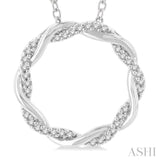 1/10 ctw Entwined Circle Round Cut Diamond Geometric Fashion Pendant With Chain in 10K White Gold