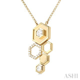 3/8 ctw Asymmetric Hexagon Motif Round Cut Diamond Fashion Necklace in 14K Yellow Gold