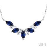 5x2.5 MM Marquise Cut Sapphire and 1/6 Ctw Baguette Cut Diamond Precious Gemstone Necklace in 14K White Gold