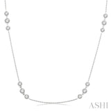 2 Ctw Three Stone Bezel Set Round Cut Diamond Station Necklace in 14K White Gold