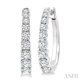 1 Ctw Graduated Round Cut Diamond Fashion Hoop Earrings in 14K White Gold