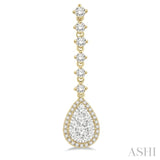 1 ctw Pear Shape Dangler Round Cut Diamond Lovebright Earrings in 14K Yellow and White Gold