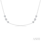 1 1/2 Ctw Three Stone Bezel Set Round Cut Diamond Station Necklace in 14K White Gold