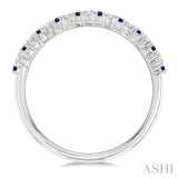 1.35 MM Round Shape Sapphire and 1/10 Ctw Petite Round Cut Diamond Precious Stack Band in 10K White Gold