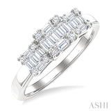 1/2 Ctw Past Present and Future Baguette and Round Cut Diamond Fusion Fashion Ring in 14K White Gold