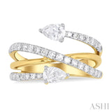 1 Ctw East West Pear and Round Cut Diamond Split Open-End Fashion Ring in 14K Yellow Gold