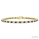 2.5 MM Sapphire and 1 1/2 Ctw Round Cut Diamond Square Box Link Precious Tennis Bracelet in 14K Yellow Gold