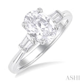 1/5 Ctw Oval Shape Baguette Diamond Semi-Mount Engagement Ring in 14K White Gold