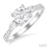 3/8 Ctw Pear and Round Cut Diamond Semi-Mount Engagement Ring in 14K White Gold