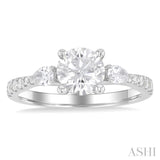 3/8 Ctw Pear and Round Cut Diamond Semi-Mount Engagement Ring in 14K White Gold