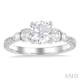 1/2 Ctw Oval and Round Cut Diamond Semi-Mount Engagement Ring in 14K White Gold