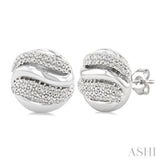 1/10 Ctw Bold Twisted Rib Round Cut Diamond Pirouette Bold Fashion Stud Earrings in Sterling Silver