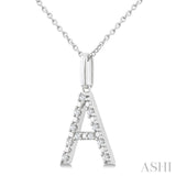 1/10 Ctw Initial 'A' Round Cut Diamond Fashion Pendant With Chain in Sterling Silver