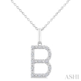 1/10 Ctw Initial 'B' Round Cut Diamond Fashion Pendant With Chain in Sterling Silver