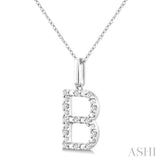 1/10 Ctw Initial 'B' Round Cut Diamond Fashion Pendant With Chain in Sterling Silver