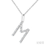 1/10 Ctw Initial 'M' Round Cut Diamond Fashion Pendant With Chain in Sterling Silver