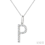 1/20 Ctw Initial 'P' Round Cut Diamond Fashion Pendant With Chain in Sterling Silver