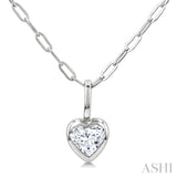 1/5 Ctw Heart Shape Bezel Set Diamond Fashion Pendant With Paperclip Chain in 14K White Gold