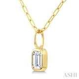 1/5 Ctw Emerald Cut Bezel Set Diamond Fashion Pendant With Paperclip Chain in 14K Yellow Gold