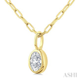 1/5 Ctw Oval Cut Bezel Set Diamond Fashion Pendant With Paperclip Chain in 14K Yellow Gold