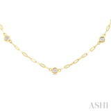 1/4 ctw Bezel Set Round Cut Diamond Paper Clip Station Necklace in 14K Yellow Gold