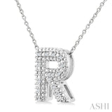 1/20 Ctw Bubble Accent Initial 'R' Round Cut Diamond Fashion Pendant With Chain in Sterling Silver
