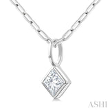 1/5 Ctw Princess Cut Bezel Set Diamond Fashion Pendant with Paperclip Chain in 14K White Gold