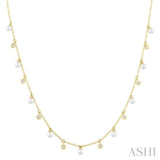 3 MM Cultured Pearl and 1/6 Ctw Round Cut Diamond Station Necklace in 14K Yellow Gold