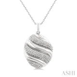 1/10 Ctw Bold Twisted Rib Round Cut Diamond Pirouette Bold Fashion Pendant With Chain in Sterling Silver