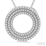 1/3 Ctw  Circle Triple Row Round Cut Diamond Fashion Pendant With Chain in 14K White Gold