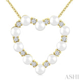 3 MM Round Shape Cultured Pearl and 1/5 Ctw Heart Shape Round Cut Diamond Pendant With Chain in 14K Yellow Gold