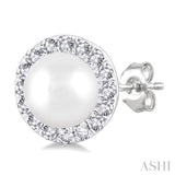 4.5MM White Pearl and 1/8 ctw Round Cut Diamond Halo Stud Earrings in 10K White Gold