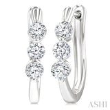 3/4 Ctw 3-Stone Round Cut Diamond Fashion Hoop Earrings in 14K White Gold