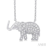 1/6 ctw Petite Tusked Elephant Round Cut Diamond Fashion Pendant With Chain in 10K White Gold