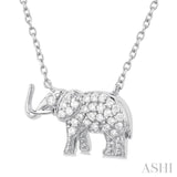 1/6 ctw Petite Tusked Elephant Round Cut Diamond Fashion Pendant With Chain in 10K White Gold