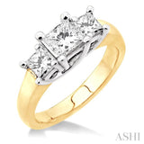 1 1/2 Ctw 3 Stone Princess Cut Diamond Ring in 14K Yellow and White Gold